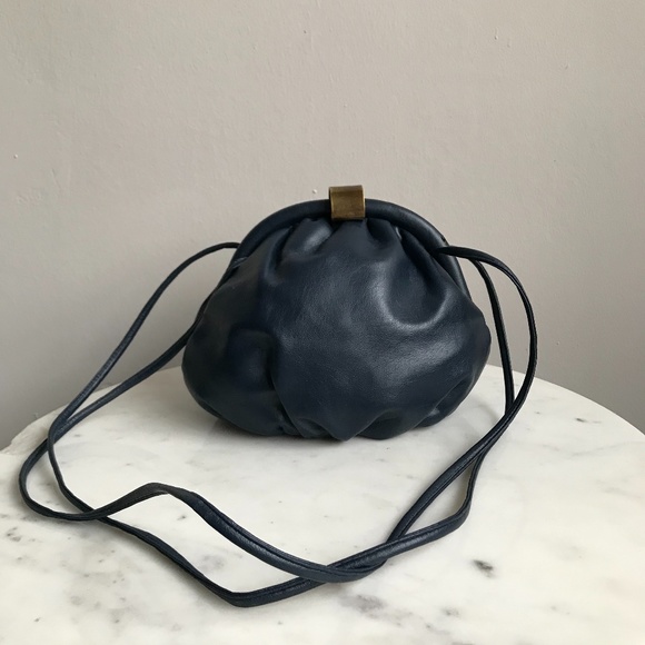Vintage Handbags - VINTAGE Navy Leather Crossbody Bag